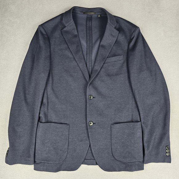 Uniqlo Sport Coat Blazer Men Medium Blue Knit Jersey Stretch Casual Unstructured - Picture 2 of 9